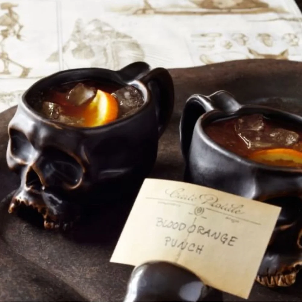 Williams Sonoma Halloween Skull Coffee Mugs Party Retired Rare Collectible